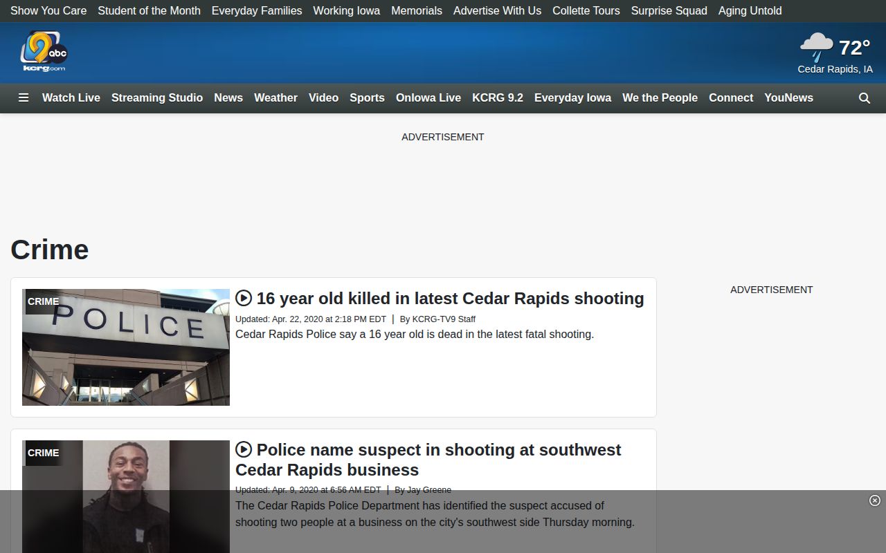 KCRG crime news section used as a selective Linn County arrest news source